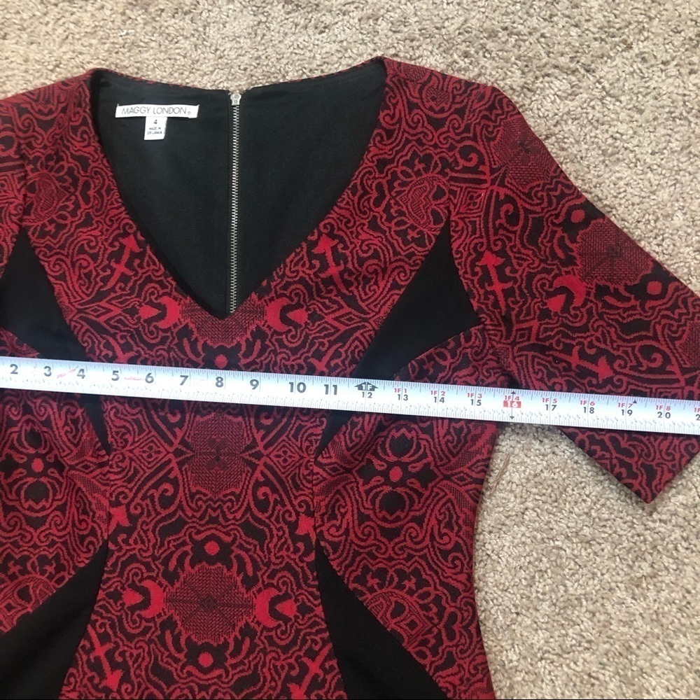 Maggy London Ponte Jacquard Sheath Dress Red and Black Size 4 - Picture 5 of 8
